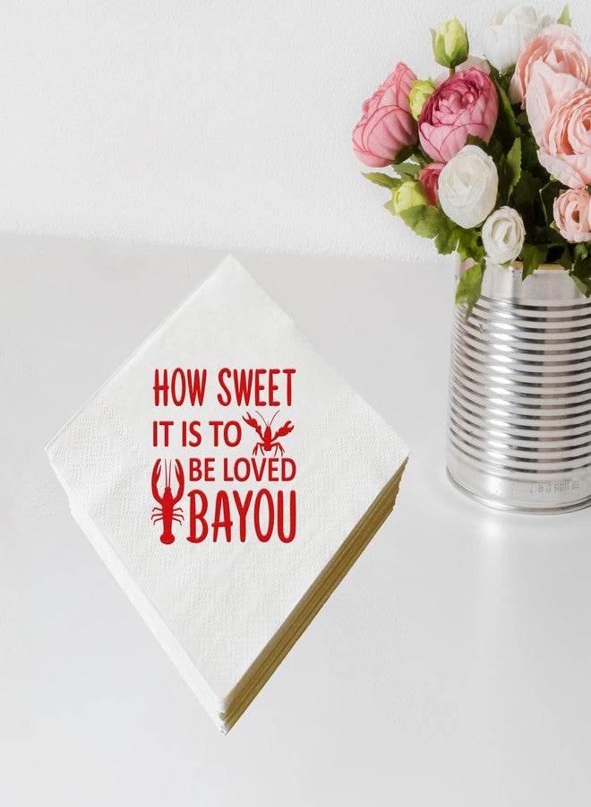 ZLPDS How Sweet It's to Be Loved Bayou Napkins Louisiana Cajun Themed for Wedding Engagement Bridal Shower Crawfish Design Red Foil Cocktail Paper 50 Pcs Bar Berverage Napkins 3 Ply - Image 4